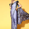 Women's Crepe Blue Printed Celebrity Saree With Blouse Piece