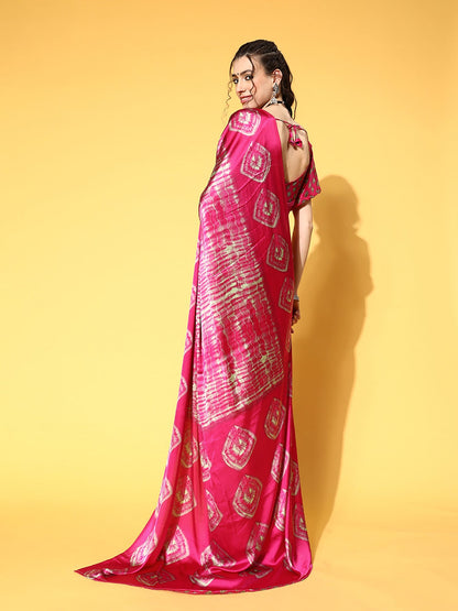 Women's Crepe Pink Printed Celebrity Saree With Blouse Piece