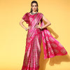 Women's Crepe Pink Printed Celebrity Saree With Blouse Piece