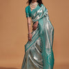 Women's Kanjeevaram Silk Light Blue Woven Design Designer Saree With Blouse Piece