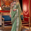 Women's Chiffon Light Green Woven Design Designer Saree With Blouse Piece