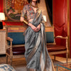 Women's Chiffon Grey Woven Design Designer Saree With Blouse Piece