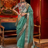 Women's Chiffon Turquoise Woven Design Designer Saree With Blouse Piece