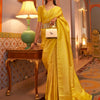 Women's Nylon Yellow Woven Design Designer Saree With Blouse Piece