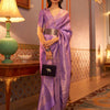 Women's Nylon Lavendar Woven Design Designer Saree With Blouse Piece
