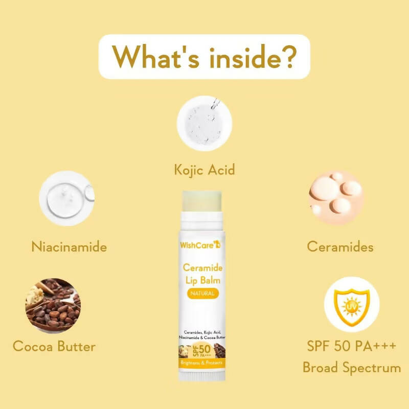 Wishcare Ceramide Lip Balm with SPF50 PA+++ - Natural - Indyancart