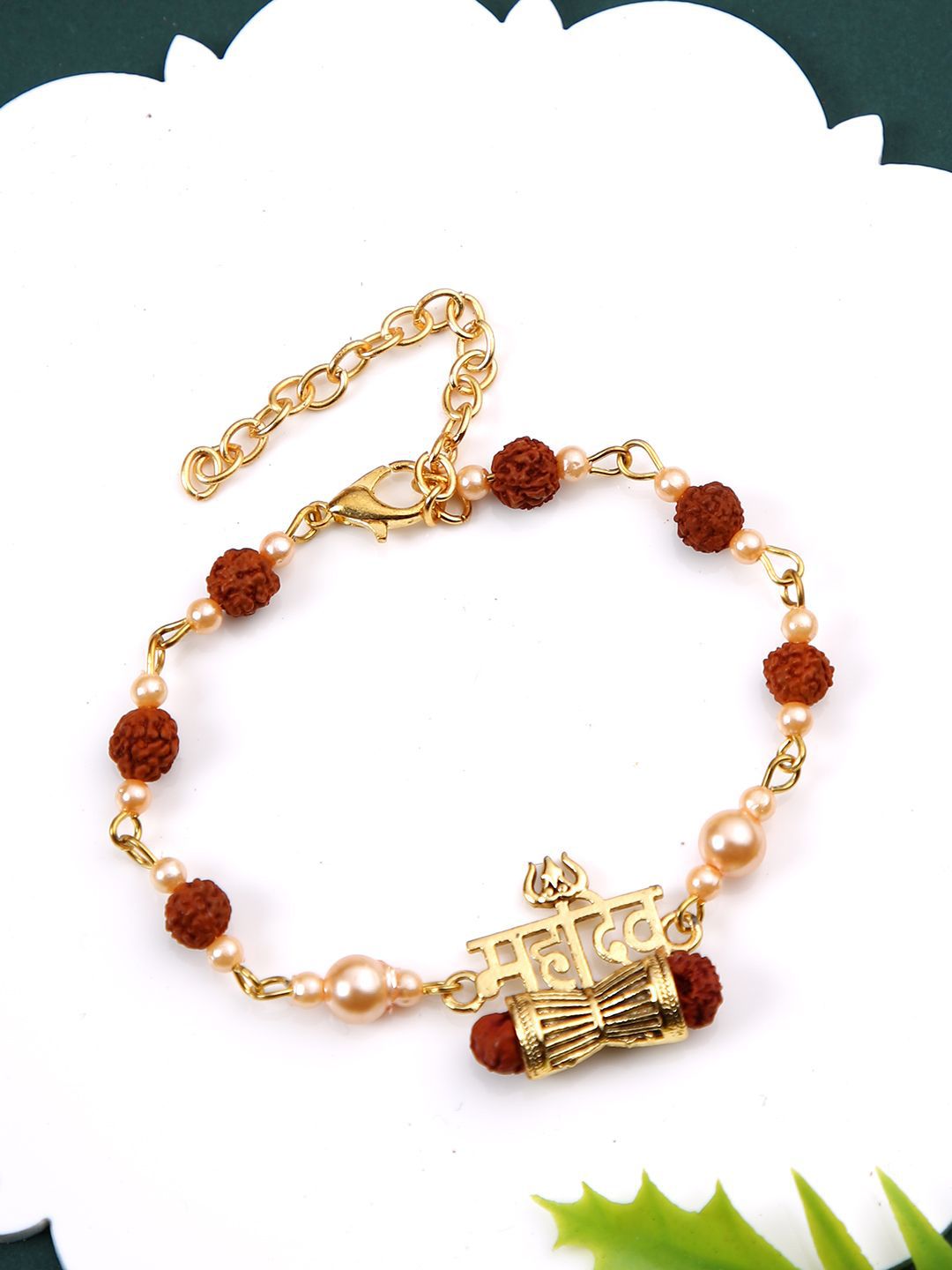 Anouk Brown Rudraksh & Pearl Beaded Bracelet Rakhi With Roli Chawal With Greeting Card