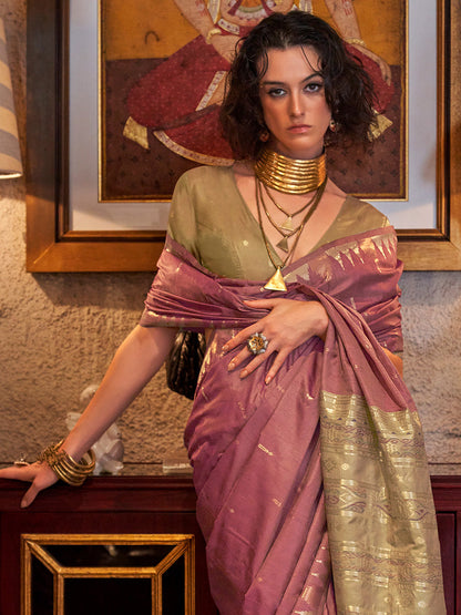 Women's Tussar Silk Light Green Woven Design Designer Saree With Blouse Piece