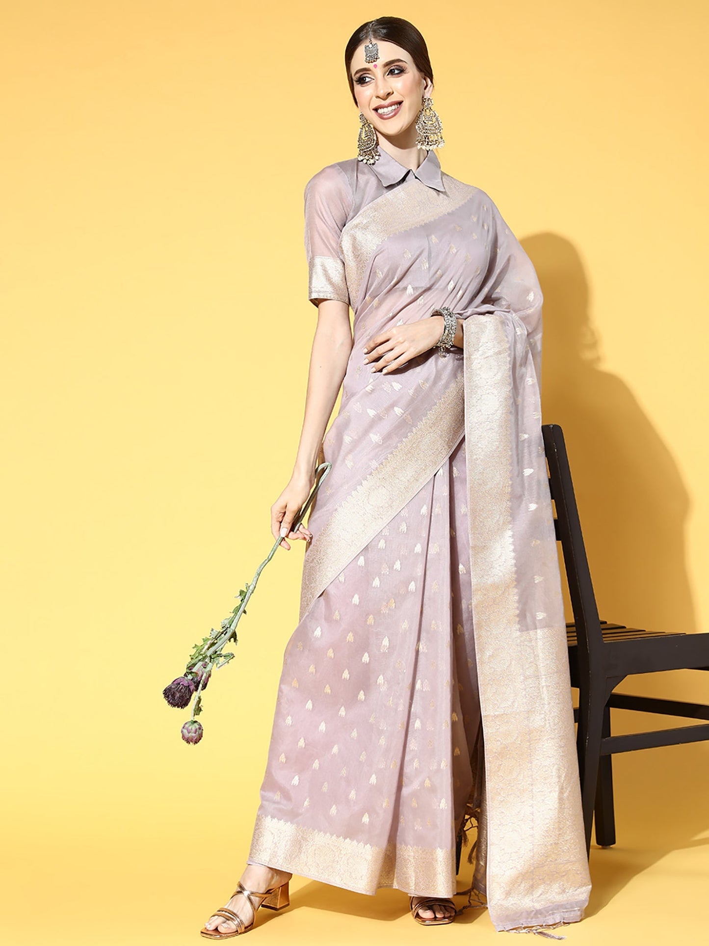 Women's Modal Lavendar Woven Design Celebrity Saree With Blouse Piece