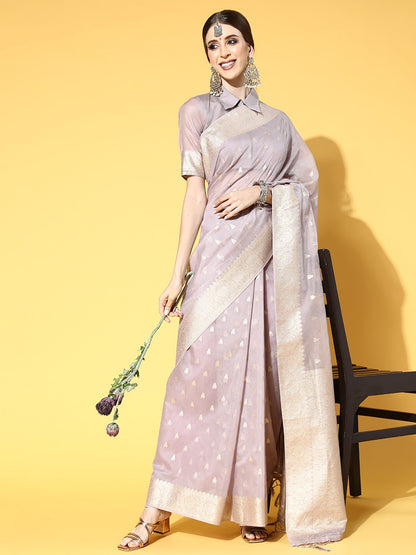 Women's Modal Lavendar Woven Design Celebrity Saree With Blouse Piece