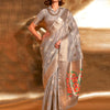 Women's Tissue Grey Woven Design Designer Saree With Blouse Piece
