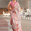 Women's Tissue Pink Woven Design Designer Saree With Blouse Piece