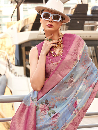 Women's Tissue Magenta Woven Design Designer Saree With Blouse Piece