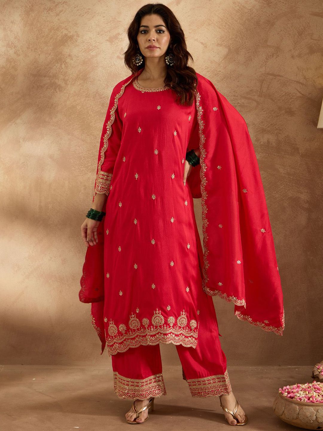 Women Ethnic Motifs Embroidered Regular Kurta with Trousers & Dupatta