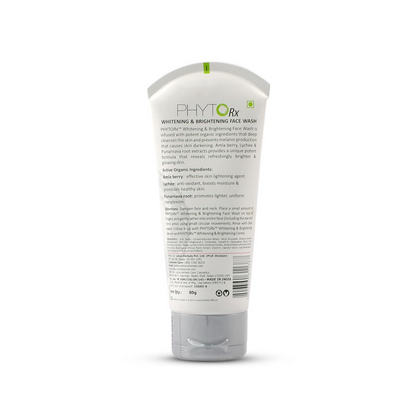 Lotus Herbals Phyto Rx Whitening & Brightening Face Wash in a pump bottle with a white and green label, designed for skin brightening.