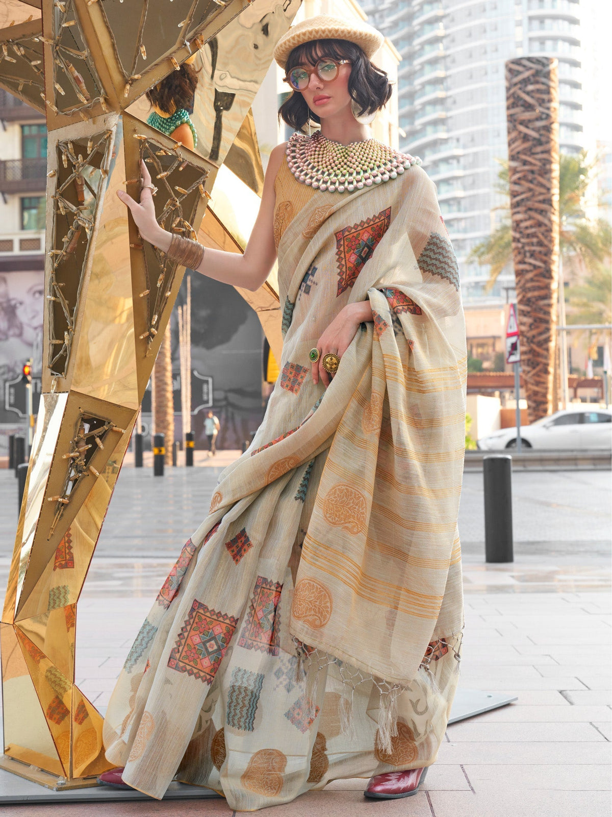 Women's Tissue Grey Woven Design Designer Saree With Blouse Piece