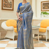 Women's Silk Blend Blue Embroidered Woven saree With Blouse Piece