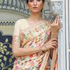 Women's Silk Blend Cream Woven Design Celebrity Saree With Blouse Piece
