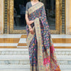 Women's Silk Blend Grey Woven Design Celebrity Saree With Blouse Piece