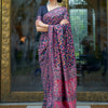 Women's Silk Blend Navy Blue Woven Design Celebrity Saree With Blouse Piece