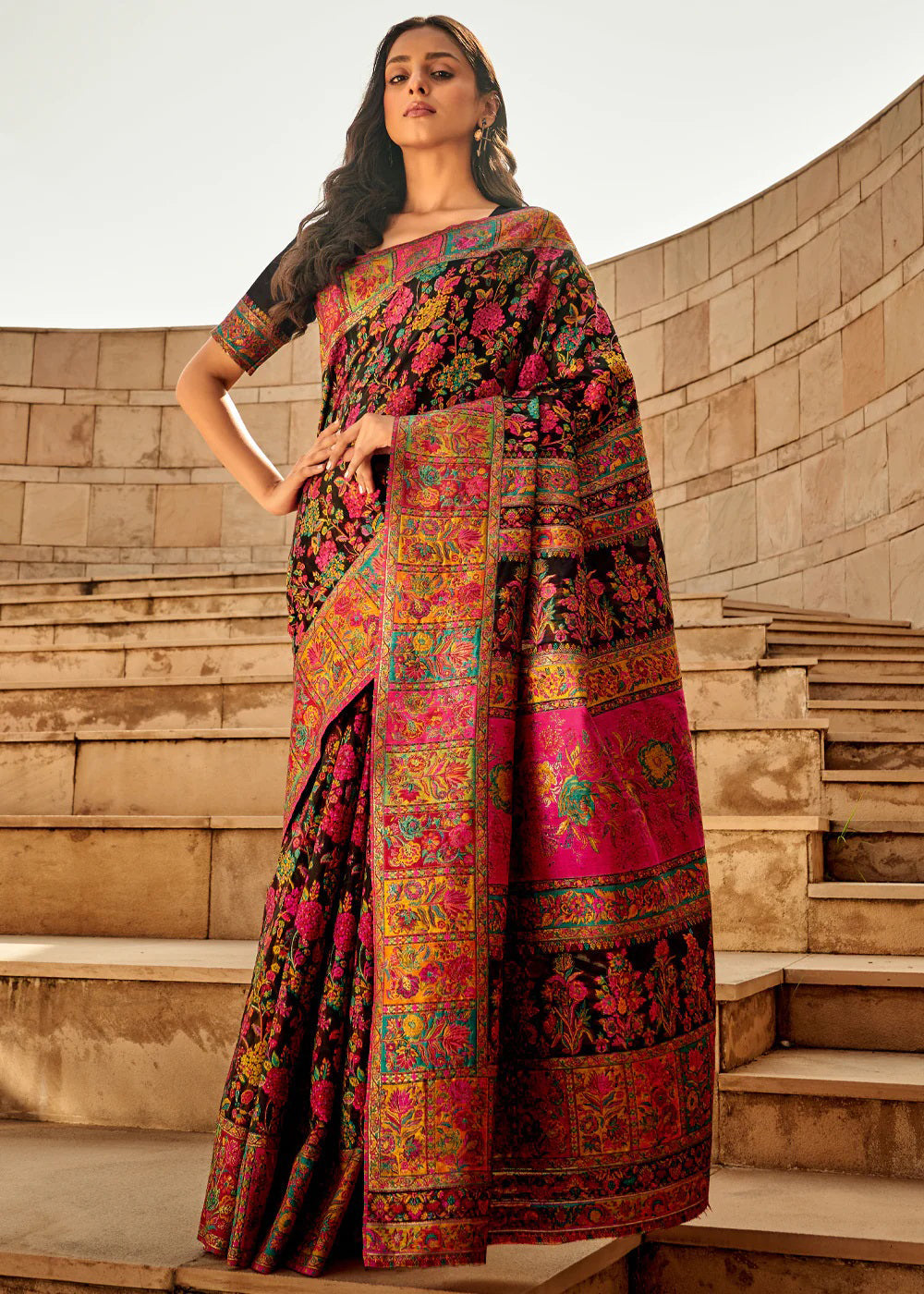 Women's Cotton Silk Black Woven Design Designer Saree With Blouse Piece