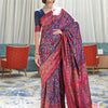 Women's Cotton Blend Navy Blue Woven Design Handloom Saree With Blouse Piece