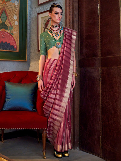 Women's Viscose Silk Green Woven Design Designer Saree With Blouse Piece