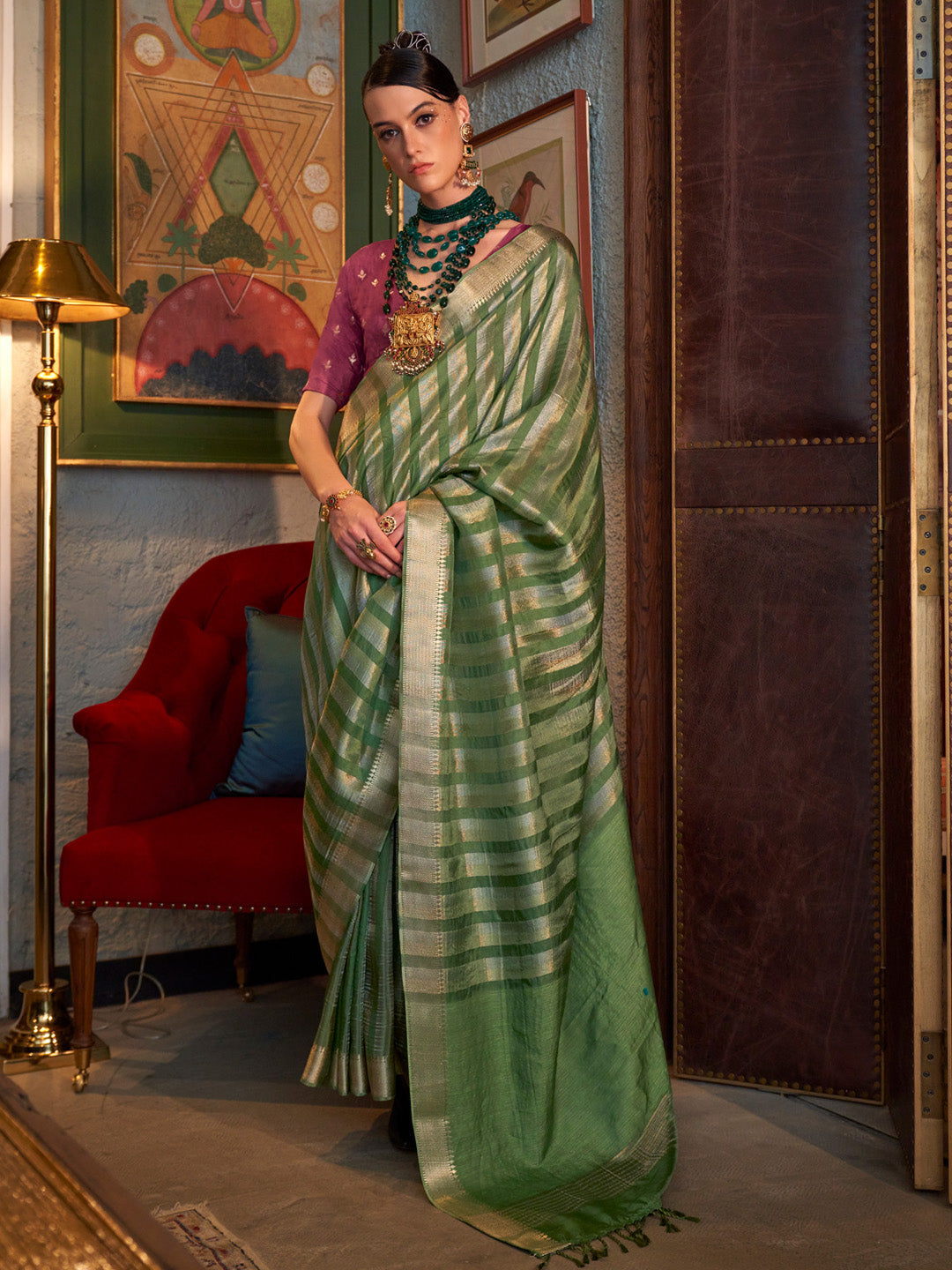 Women's Viscose Silk Burgundy Woven Design Designer Saree With Blouse Piece