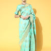 Women's Silk Blend Sea Green Woven Design Celebrity Saree With Blouse Piece