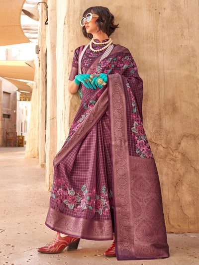 Women's Georgette Burgundy Woven Design Designer Saree With Blouse Piece