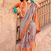 Women's Georgette Orange Woven Design Designer Saree With Blouse Piece