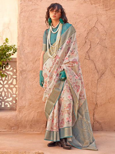 Women's Georgette Light Blue Woven Design Designer Saree With Blouse Piece