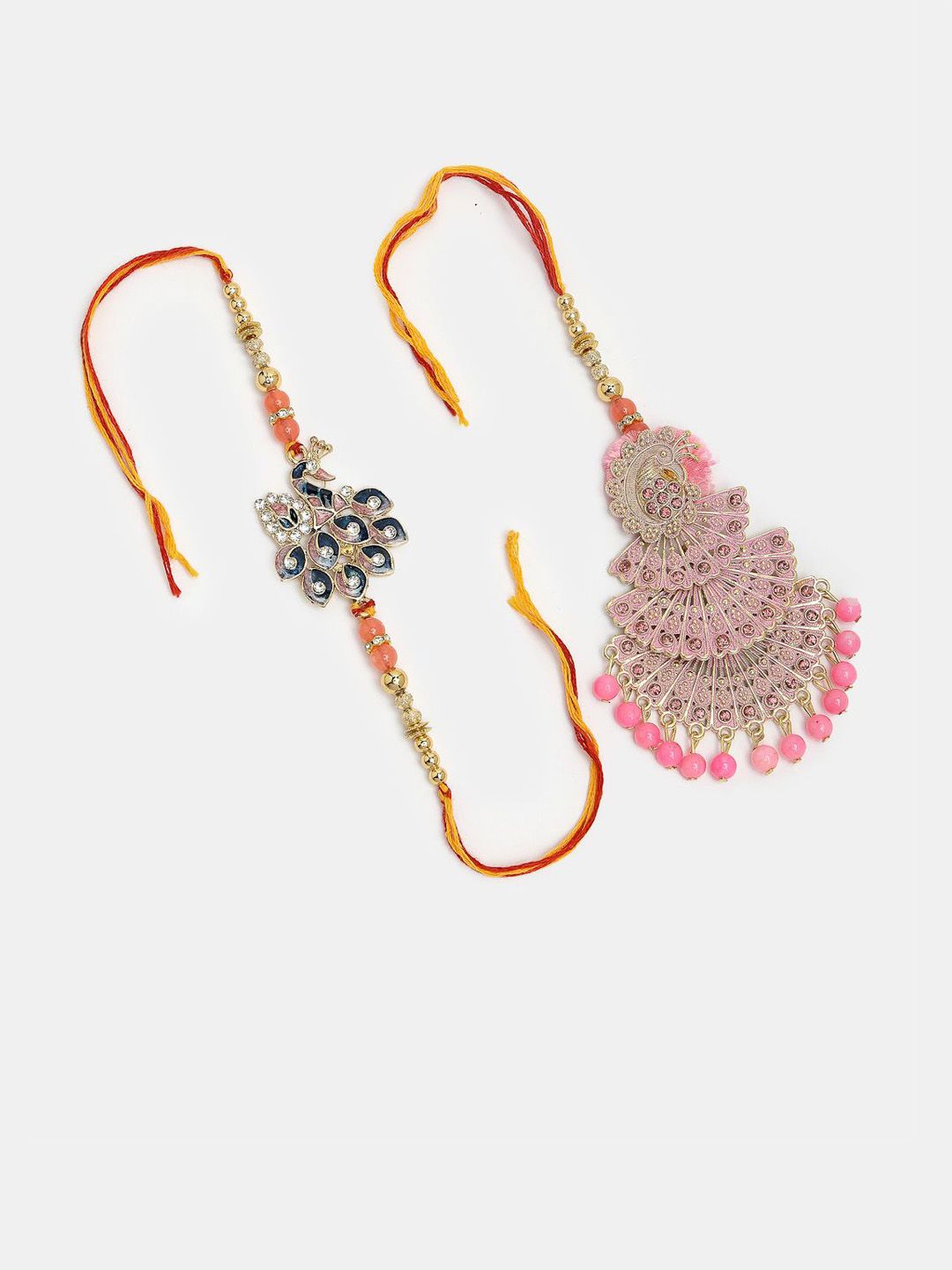 Anouk Stones Studded And Beaded Peacock Bhaiya Bhabhi Rakhis With Roli Chawal