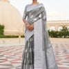 Women's Pure Linen Grey Woven Design Woven saree With Blouse Piece