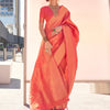 Women's Kanjeevaram Silk Peach Woven Design Designer Saree With Blouse Piece