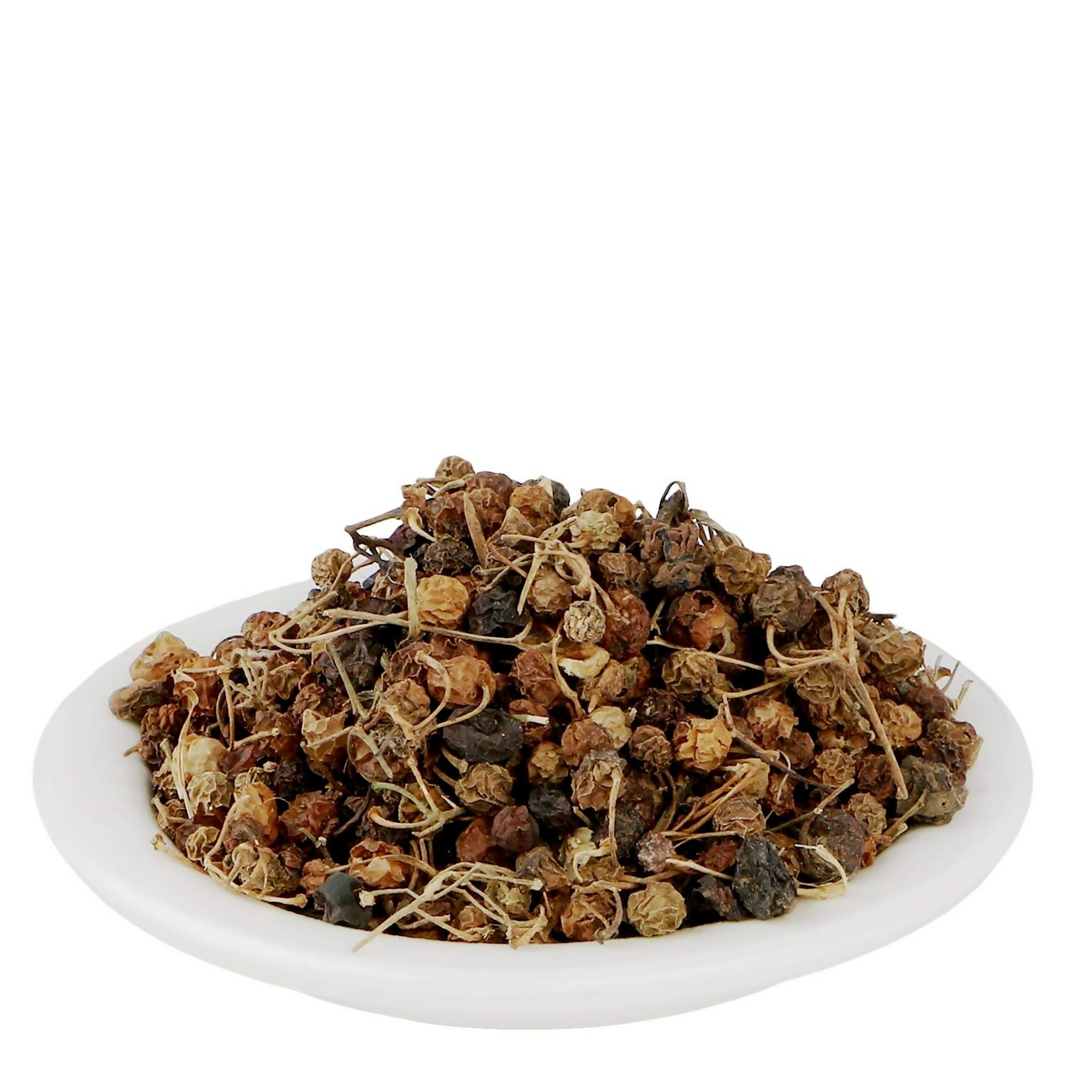 Yuvika Makoy (Solanum nigrum) Ayurvedic product showing dried black night shade leaves and stems in a natural setting.