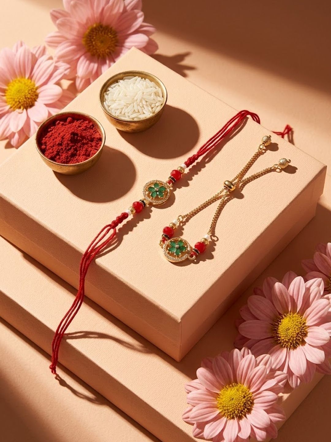 Anouk Set Of 2 Ad Drawstring Bhaiya Bhabhi Rakhi With Roli Chawal Chandan Mishri