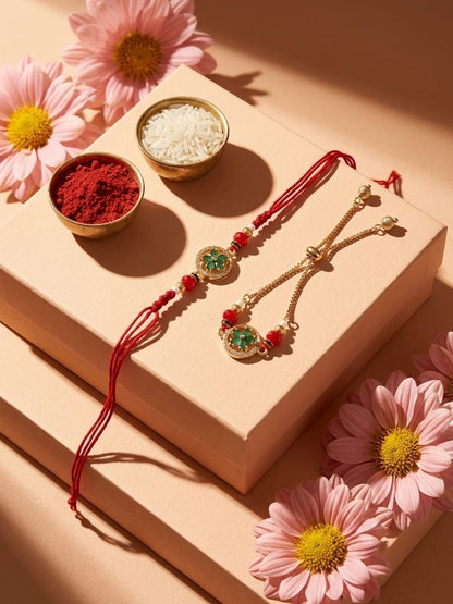 Anouk Set Of 2 Ad Drawstring Bhaiya Bhabhi Rakhi With Roli Chawal Chandan Mishri