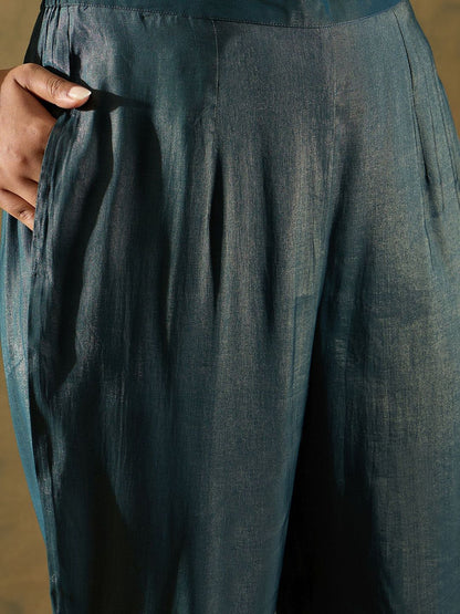 Indyancart IE Ethnic Motifs Embroidered Liva Straight Kurta With Trousers & Dupatta