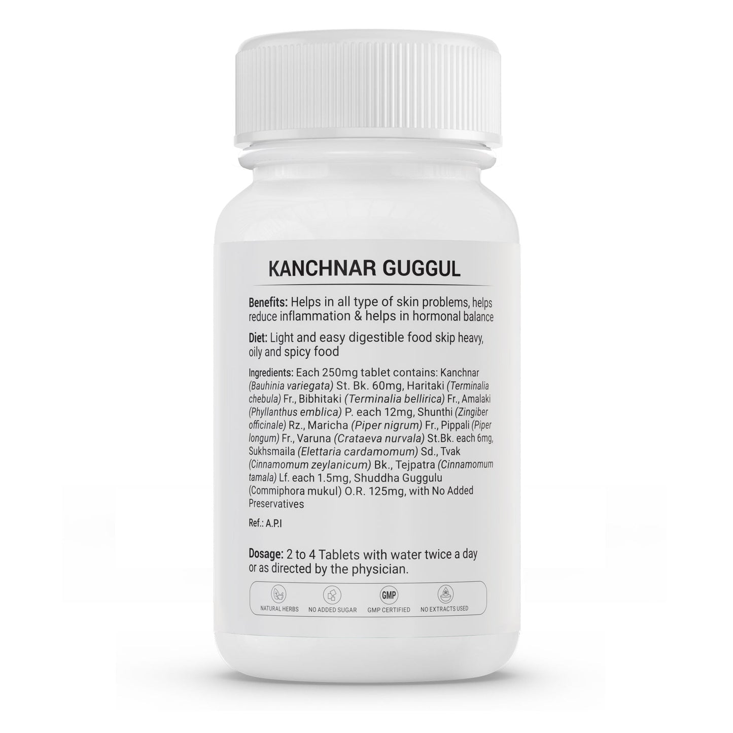 Krishna's Herbal & Ayurveda Kanchnar Guggul Ayurvedic tablets in a blister pack, showing 60 tablets with herbal branding.