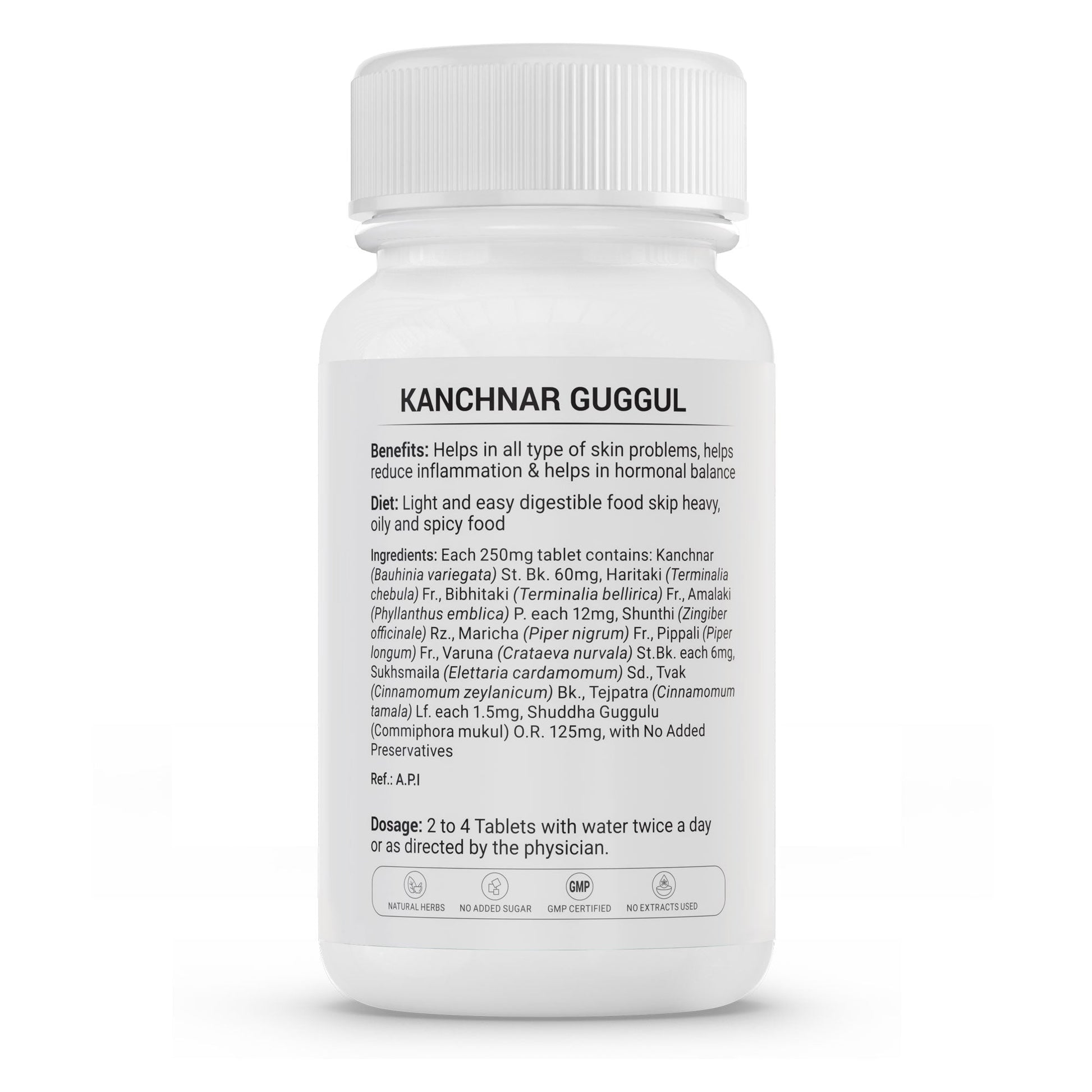 Krishna's Herbal & Ayurveda Kanchnar Guggul Ayurvedic tablets in a blister pack, showing 60 tablets with herbal branding.