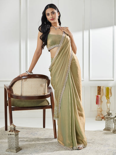 Indyancart KS Women's Beads and Stones Silk Blend Saree