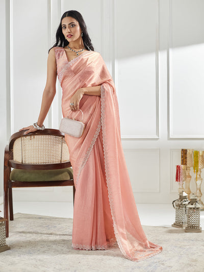 Indyancart KS Women's Beads and Stones Silk Blend Saree