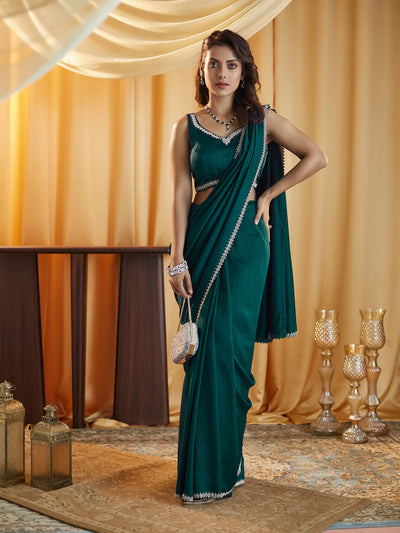 Indyancart KS Women's Beads and Stones Silk Blend Saree
