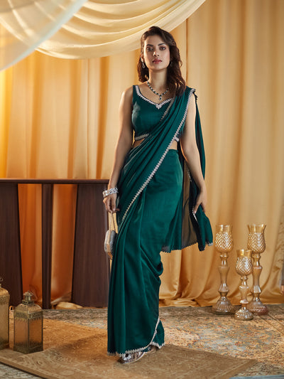 Indyancart KS Women's Beads and Stones Silk Blend Saree