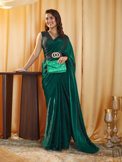 Indyancart KS Women's women peacock blue solid silk saree