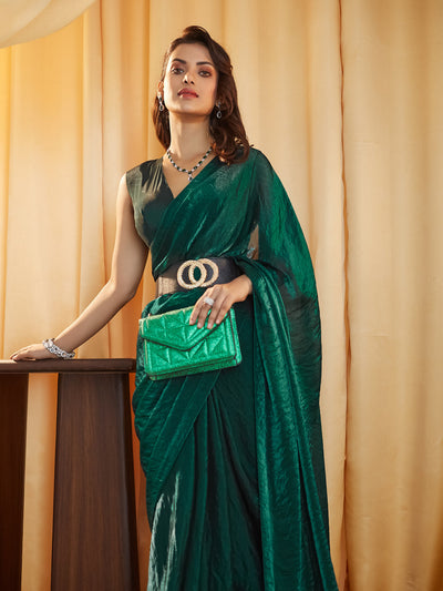 Indyancart KS Women's women peacock blue solid silk saree