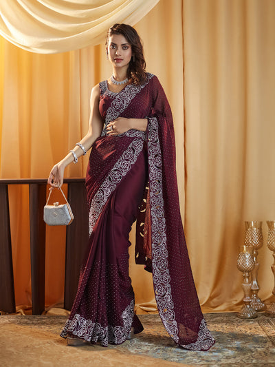 Indyancart KS Women's Embellished Beads and Stones Saree