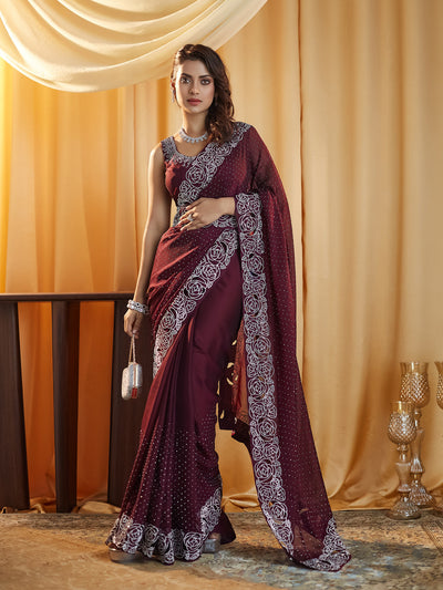 Indyancart KS Women's Embellished Beads and Stones Saree