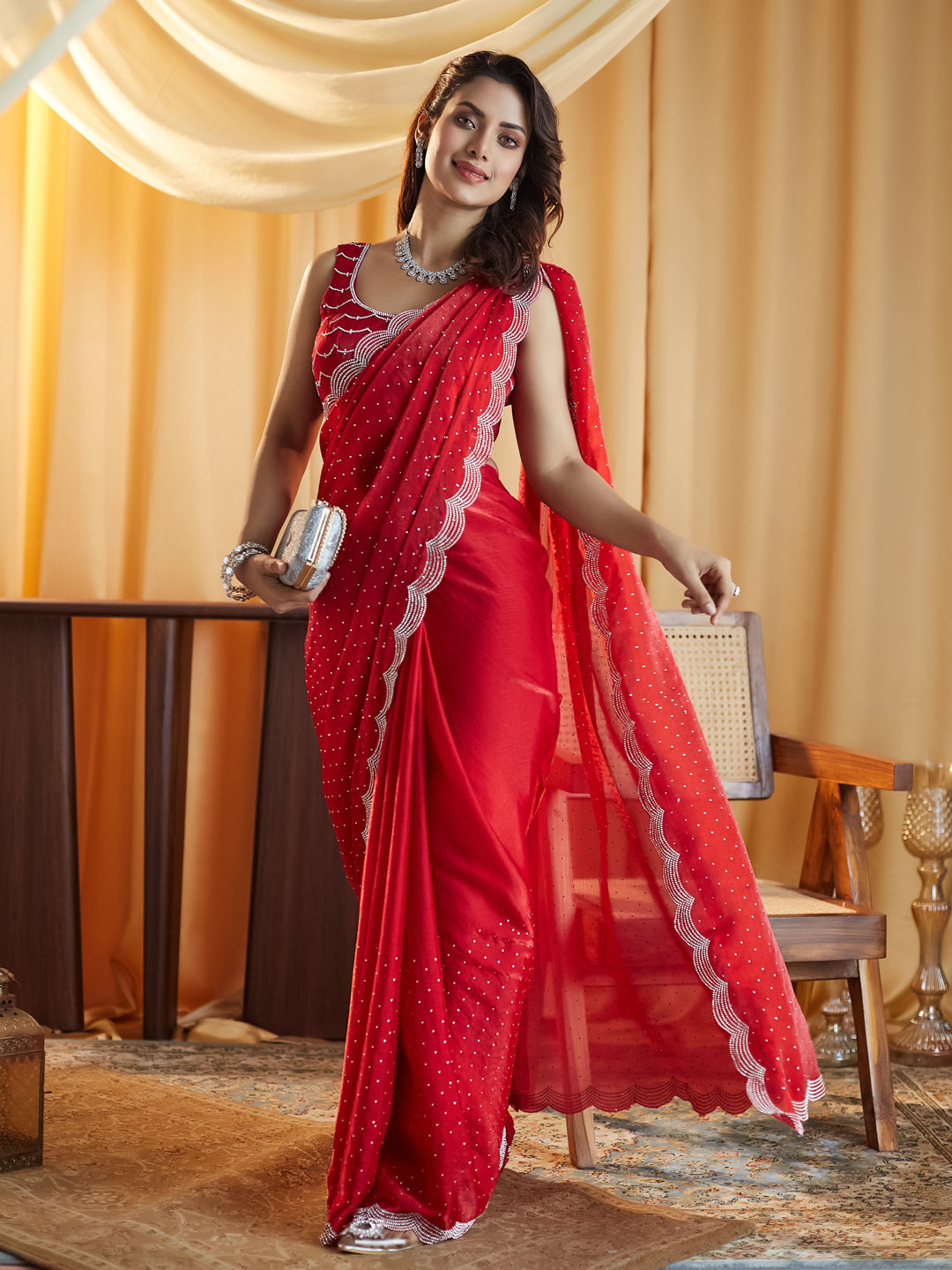 Indyancart KS Women's Embellished Beads and Stones Pure Silk Saree